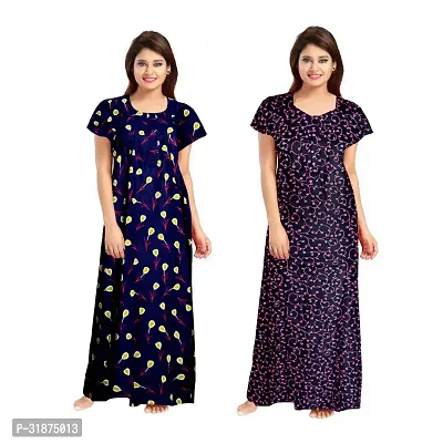 Trendy Multicoloured Cotton Printed Nighty for Women Pack of 2-thumb0