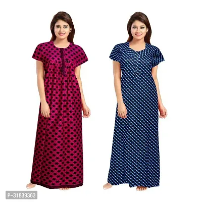 Trendy Multicoloured Cotton Printed Nighty for Women Pack of 2-thumb0