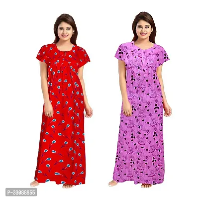 Trendy Multicoloured Cotton Printed Nighty For Women Pack Of 2