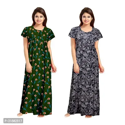 Trendy Multicoloured Cotton Printed Nighty for Women Pack of 2-thumb0