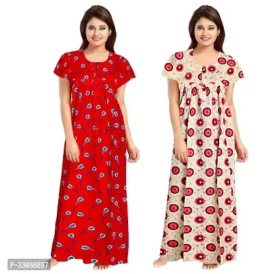 Trendy Multicoloured Cotton Printed Nighty For Women Pack Of 2-thumb0