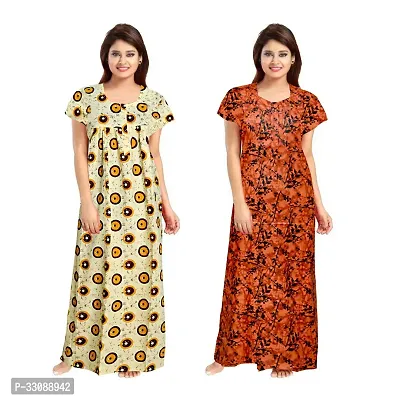 Trendy Multicoloured Cotton Printed Nighty For Women Pack Of 2