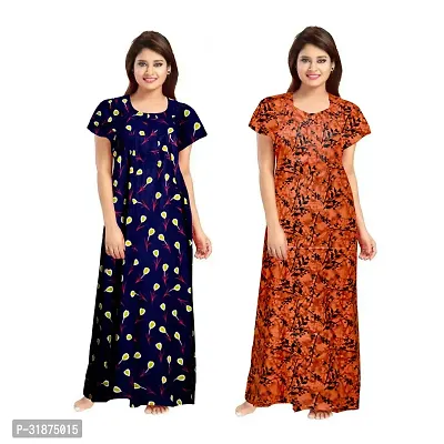 Trendy Multicoloured Cotton Printed Nighty for Women Pack of 2-thumb0