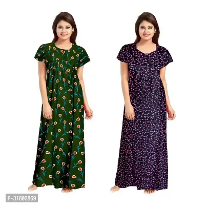 Trendy Multicoloured Cotton Printed Nighty for Women Pack of 2