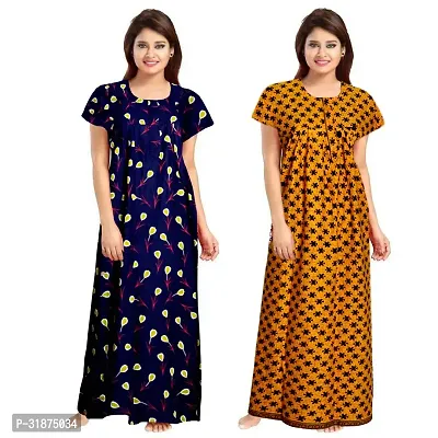 Trendy Multicoloured Cotton Printed Nighty for Women Pack of 2-thumb0