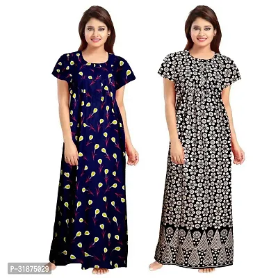 Trendy Multicoloured Cotton Printed Nighty for Women Pack of 2-thumb0