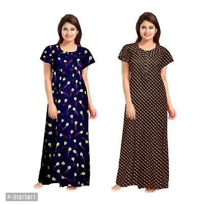 Trendy Multicoloured Cotton Printed Nighty for Women Pack of 2-thumb0