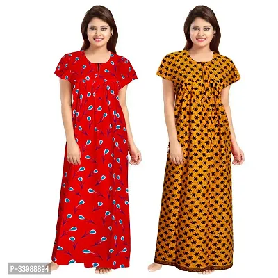 Trendy Multicoloured Cotton Printed Nighty For Women Pack Of 2-thumb0