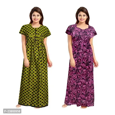 Trendy Multicoloured Cotton Printed Nighty For Women Pack Of 2