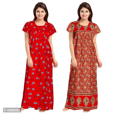 Trendy Multicoloured Cotton Printed Nighty For Women Pack Of 2-thumb0