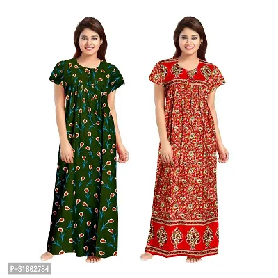 Trendy Multicoloured Cotton Printed Nighty for Women Pack of 2-thumb0