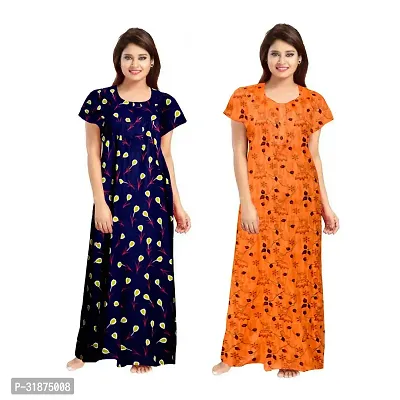 Trendy Multicoloured Cotton Printed Nighty for Women Pack of 2-thumb0