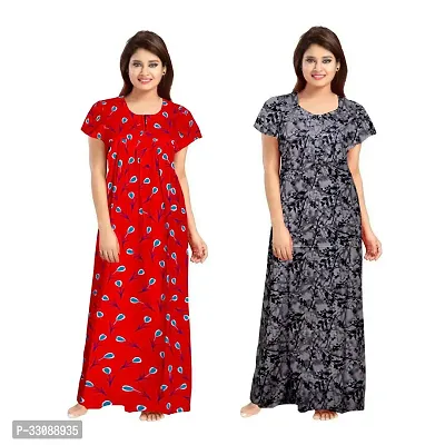 Trendy Multicoloured Cotton Printed Nighty For Women Pack Of 2-thumb0