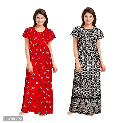 Trendy Multicoloured Cotton Printed Nighty For Women Pack Of 2