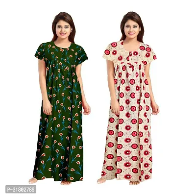 Trendy Multicoloured Cotton Printed Nighty for Women Pack of 2-thumb0