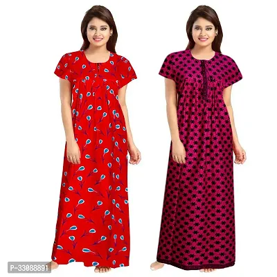 Trendy Multicoloured Cotton Printed Nighty For Women Pack Of 2