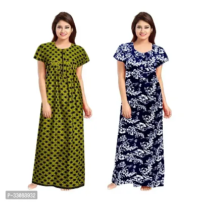 Trendy Multicoloured Cotton Printed Nighty For Women Pack Of 2