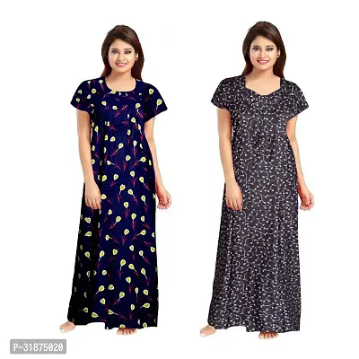 Trendy Multicoloured Cotton Printed Nighty for Women Pack of 2-thumb0