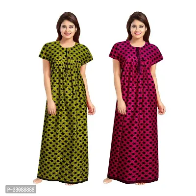 Trendy Multicoloured Cotton Printed Nighty For Women Pack Of 2