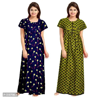 Trendy Multicoloured Cotton Printed Nighty for Women Pack of 2