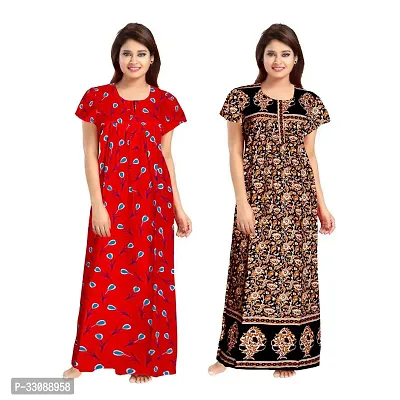 Trendy Multicoloured Cotton Printed Nighty For Women Pack Of 2-thumb0