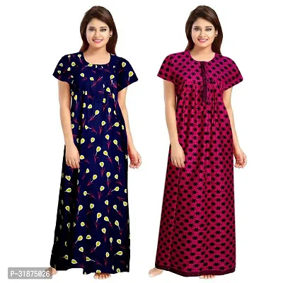 Trendy Multicoloured Cotton Printed Nighty for Women Pack of 2