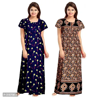 Trendy Multicoloured Cotton Printed Nighty for Women Pack of 2-thumb0