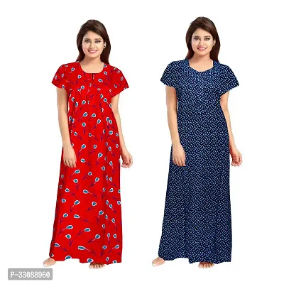 Trendy Multicoloured Cotton Printed Nighty For Women Pack Of 2