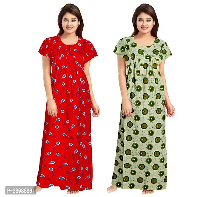 Trendy Multicoloured Cotton Printed Nighty For Women Pack Of 2