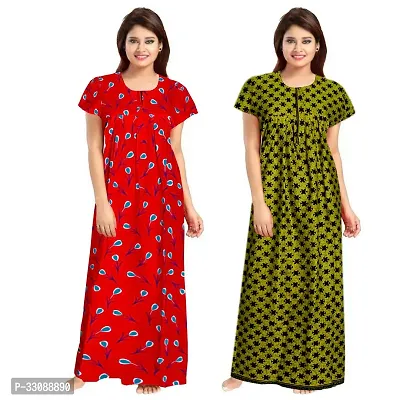 Trendy Multicoloured Cotton Printed Nighty For Women Pack Of 2-thumb0