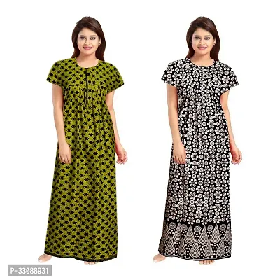 Trendy Multicoloured Cotton Printed Nighty For Women Pack Of 2