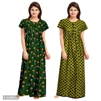 Trendy Multicoloured Cotton Printed Nighty for Women Pack of 2-thumb0