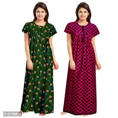 Trendy Multicoloured Cotton Printed Nighty for Women Pack of 2