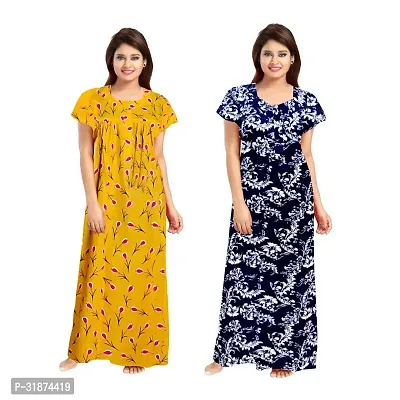 Trendy Multicoloured Cotton Printed Nighty for Women Pack of 2