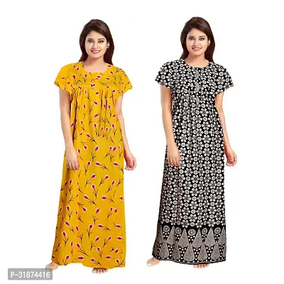 Trendy Multicoloured Cotton Printed Nighty for Women Pack of 2-thumb0