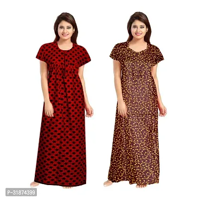 Trendy Multicoloured Cotton Printed Nighty for Women Pack of 2-thumb0