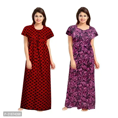 Trendy Multicoloured Cotton Printed Nighty for Women Pack of 2