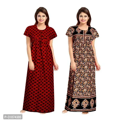 Trendy Multicoloured Cotton Printed Nighty for Women Pack of 2