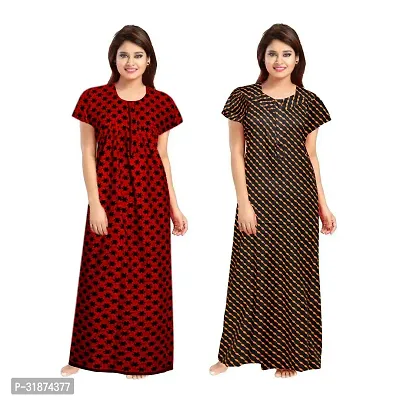 Trendy Multicoloured Cotton Printed Nighty for Women Pack of 2