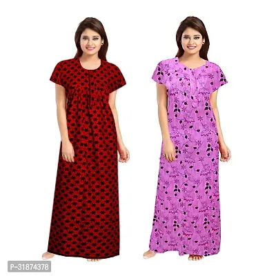 Trendy Multicoloured Cotton Printed Nighty for Women Pack of 2-thumb0