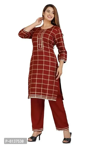 LAKDA'S Women's Rayon Straight Kurta with Palazzo-thumb0