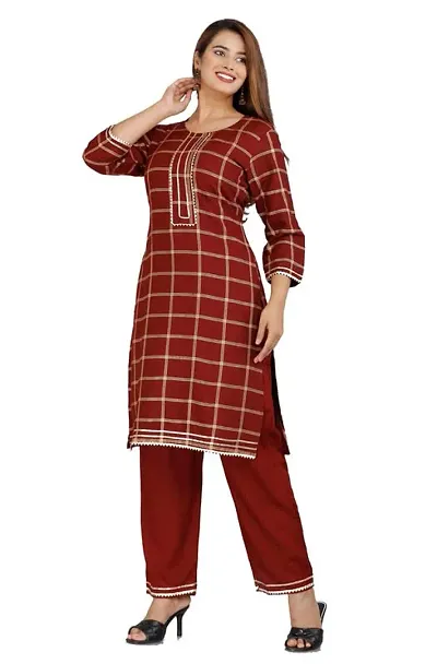 LAKDA'S Women's Rayon Straight Kurta with Palazzo