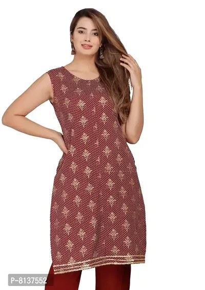 LAKDA'S Women's Rayon Straight Prints Maroon Kurta-thumb0