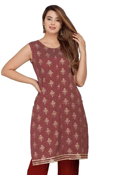 LAKDA'S Women's Rayon Straight Prints Kurta