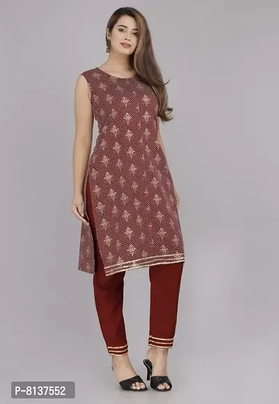 LAKDA'S Women's Rayon Straight Prints Maroon Kurta-thumb5