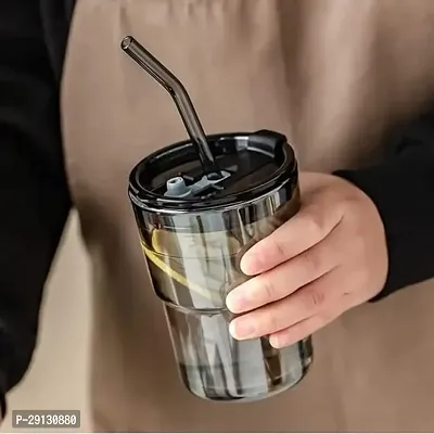 Glass Mug Sipper Tumbler with Lid and Glass Straw Cup 435ml Black Pack of 1-thumb0