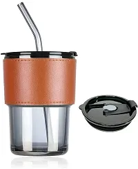 Glass Mug Sipper Tumbler with Lid and Glass Straw Cup 435ml Black Pack of 1-thumb2