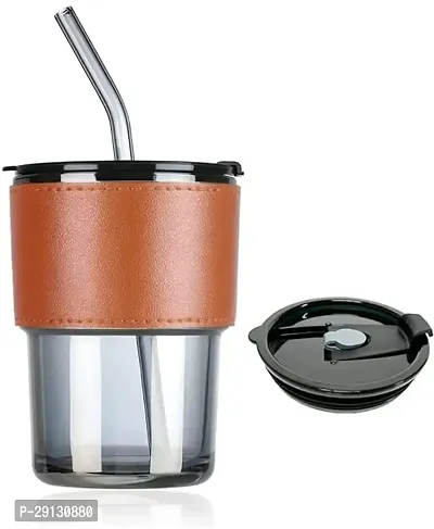 Glass Mug Sipper Tumbler with Lid and Glass Straw Cup 435ml Black Pack of 1-thumb3