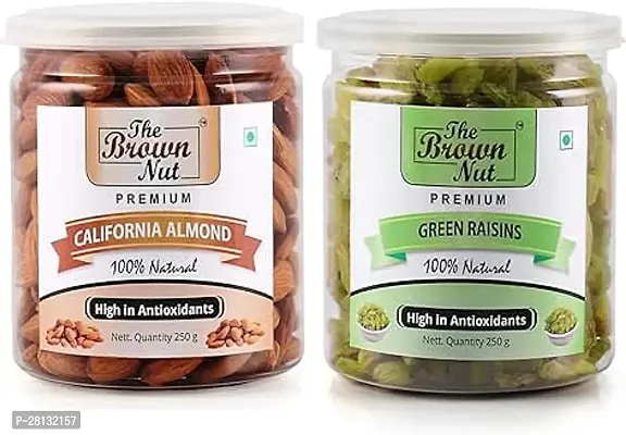 The Brown Nut Dry Fruits Combo Pack of 2 California Almonds + Raisins Healthy Dry Fruits Snacks  High in Protein Badam Kishmish Dry Fruit 250g Each