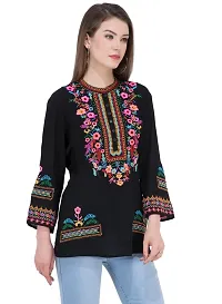 Women Crepe Black Embroidered Top-thumb3